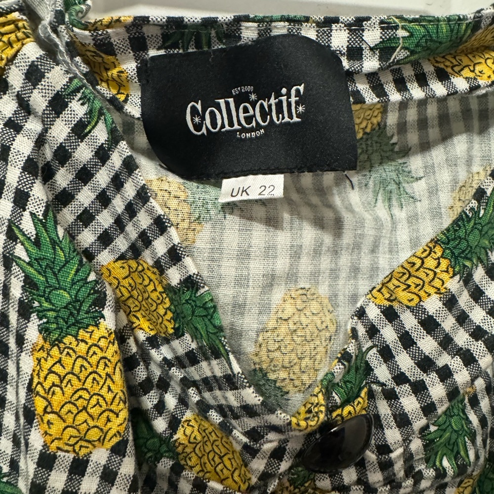 Collectif London Pineapple Gingham Print Blouse UK 22 / US 18 - Picture 4 of 7